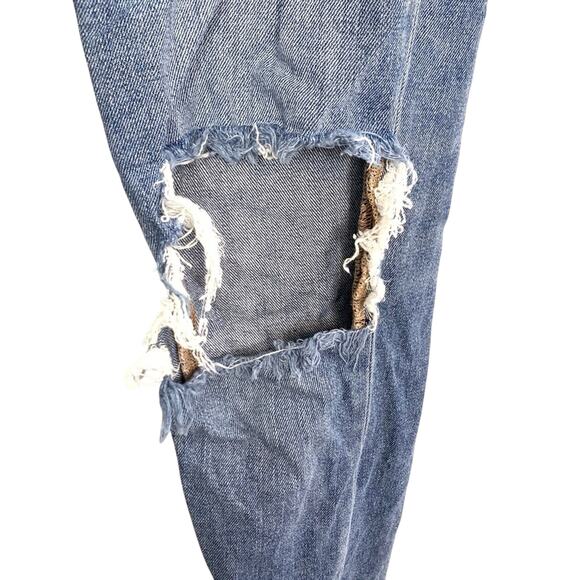 American Eagle Mom Jeans Distressed High Rise Holes Ripped Medium Blue Wash 000 - Picture 5 of 16